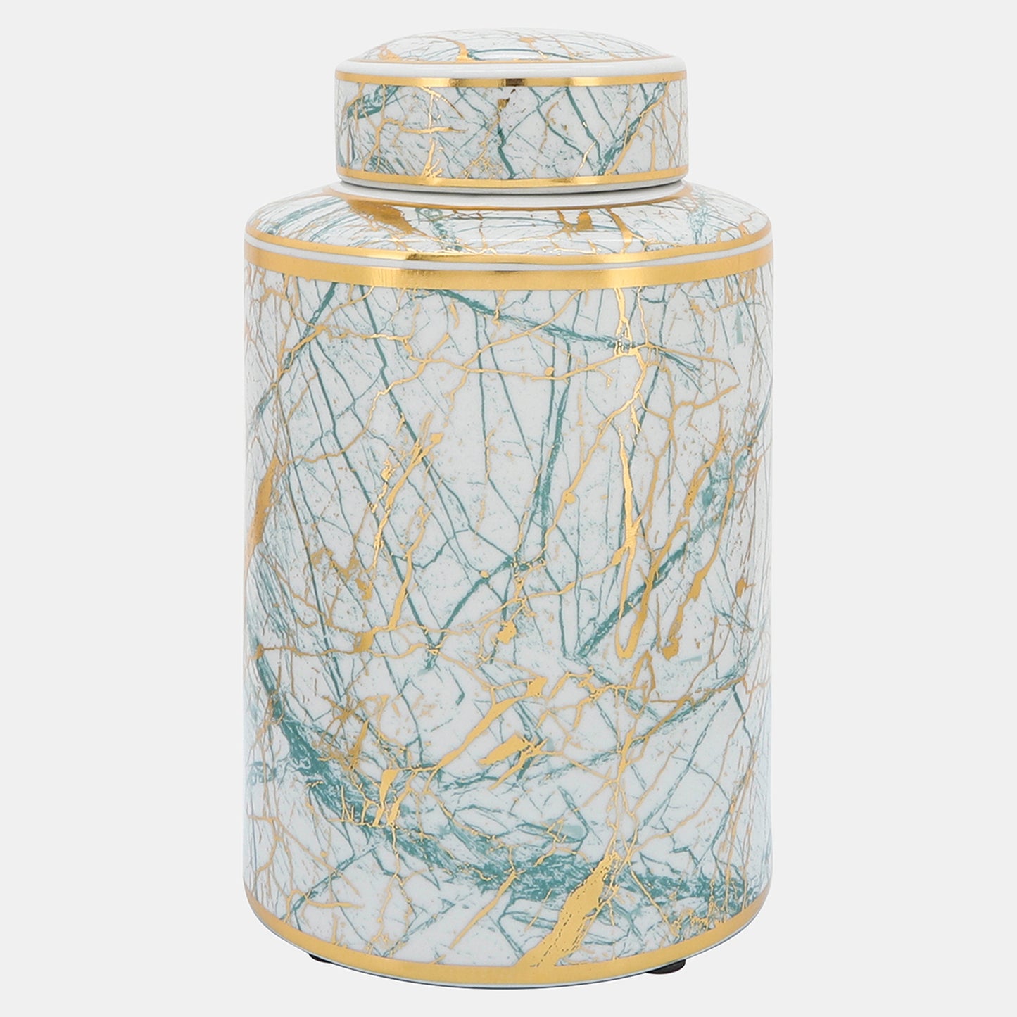12" Green Jar with Gold Lid