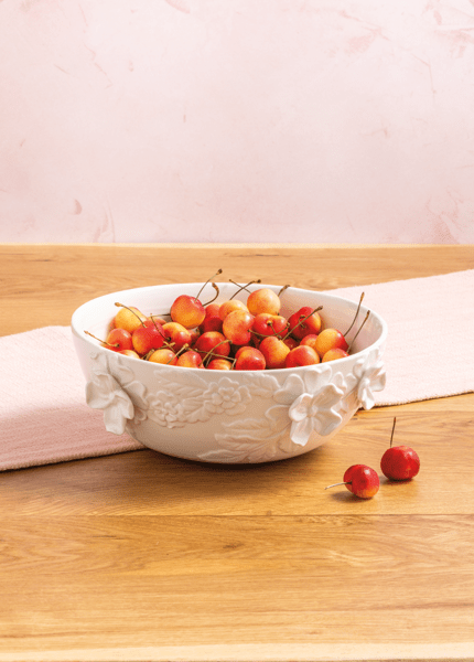 White Floral Stoneware Bowl