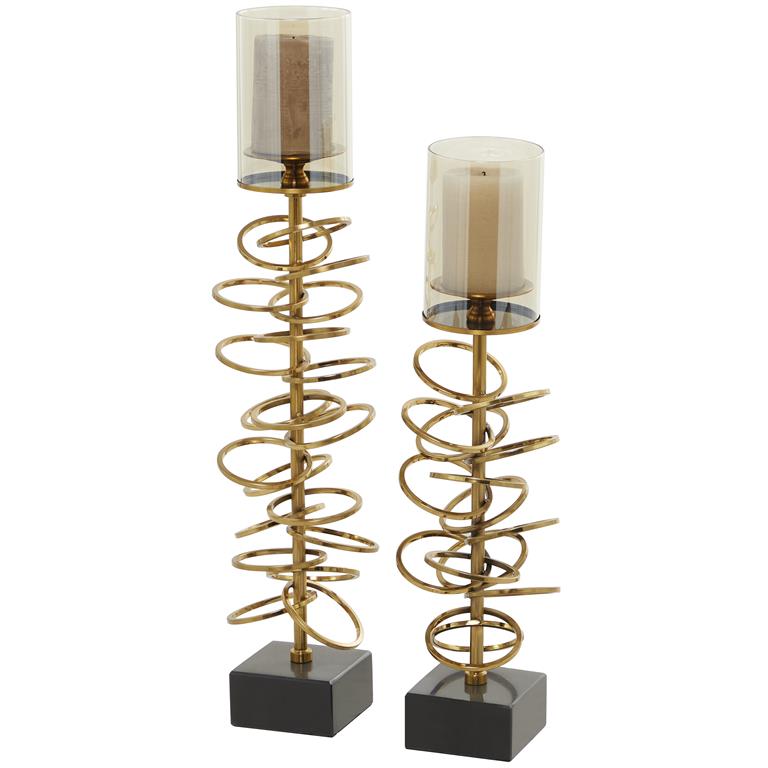 Gold Ring Candleholders with Glass- Set of 2