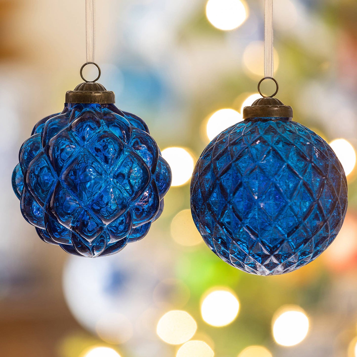 Textural Opaque Blue Glass Ball Ornament