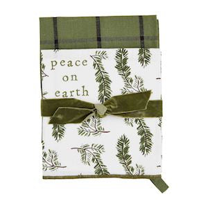 Peace White & Green Christmas Towel Set