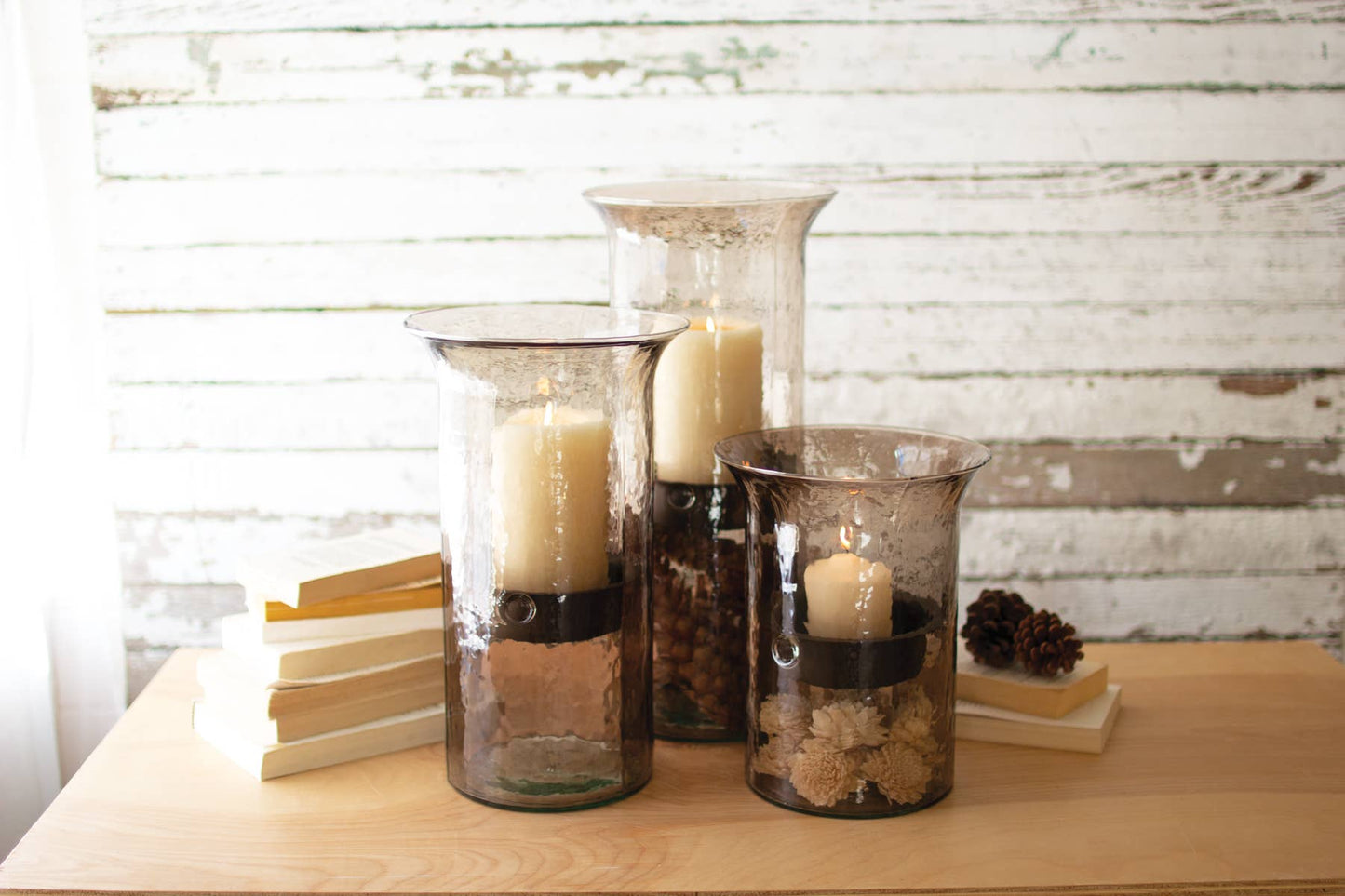 ORIGINAL GLASS CANDLE CYLINDER W RUSTIC INSERT - LARGE: Clear / Glass/Metal / 7"d x 19"t