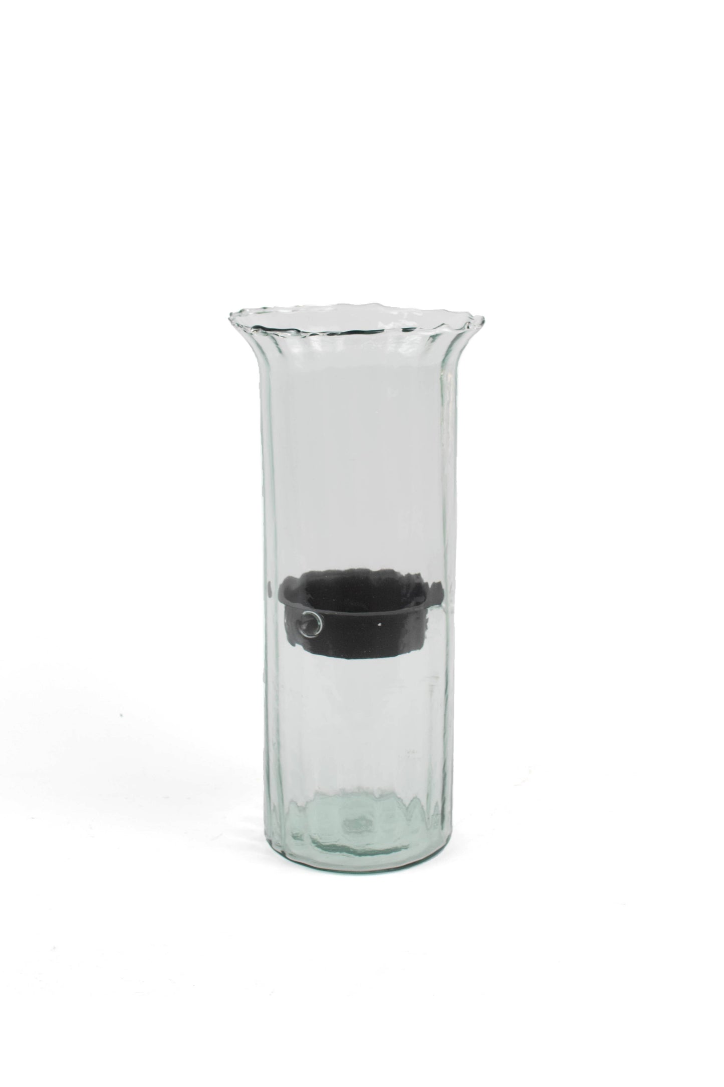RIBBED GLASS CANDLE CYLINDER W RUSTIC INSERT - LARGE: Clear / Glass/Metal / 7" x 19"t