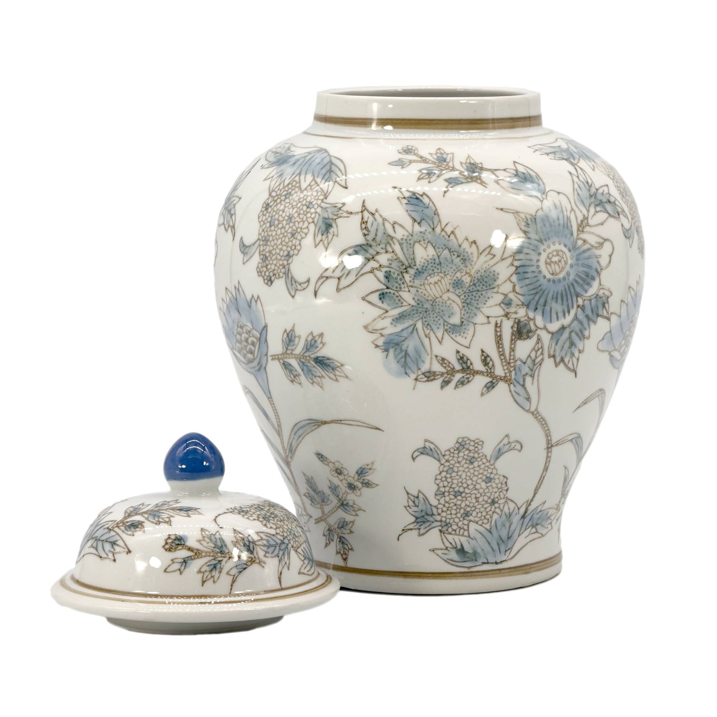 Floral Chinoiserie Ceramic Ginger Jar 12": Rust Red