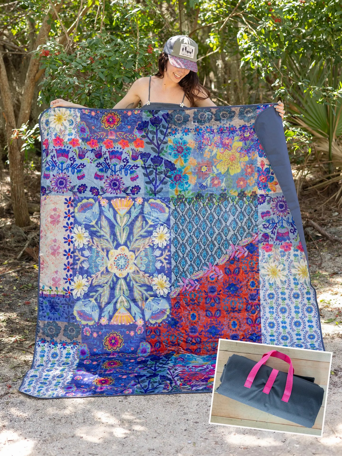 XL Picnic Blanket Blue Patchwork