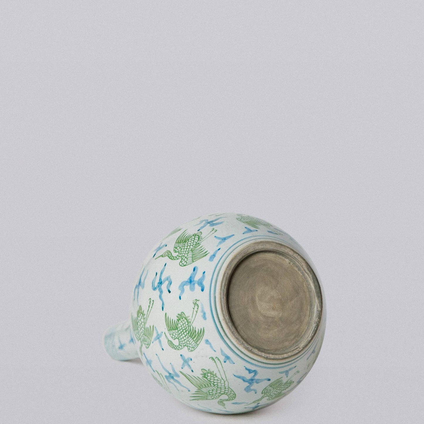 Green and Blue Porcelain Cranes and Clouds Globe Vase