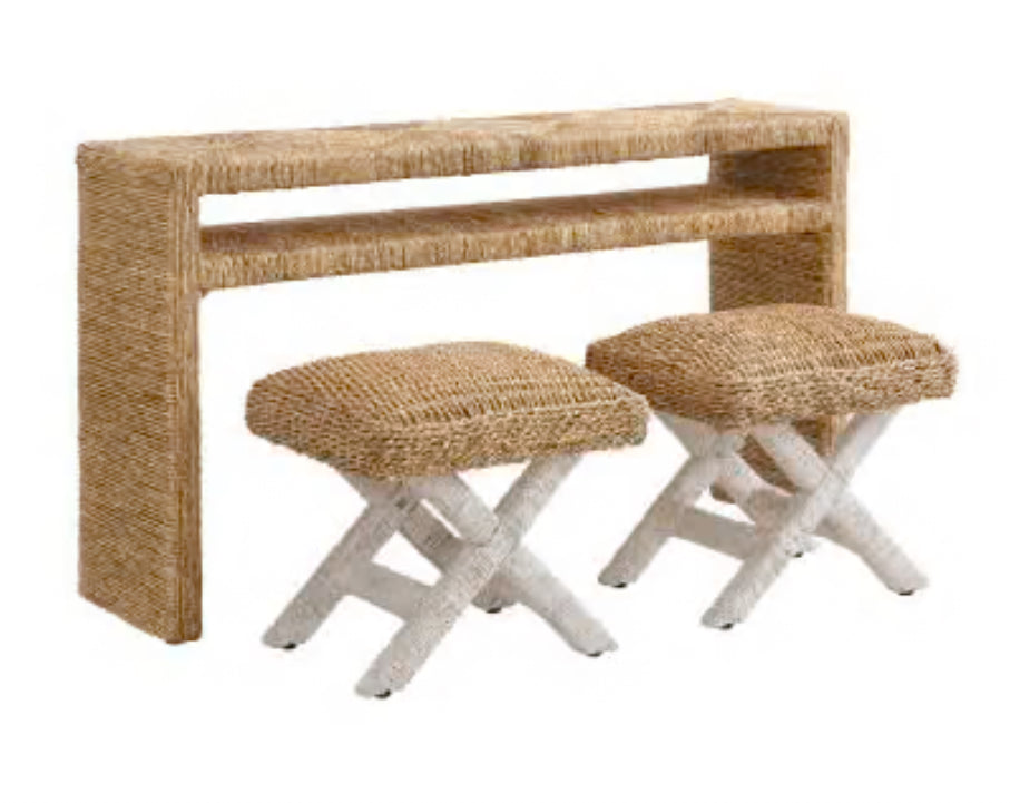 Seagrass Console Table with Stools