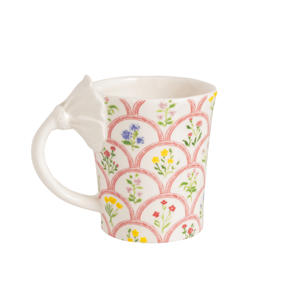 Patterned White Flower Handle Mug