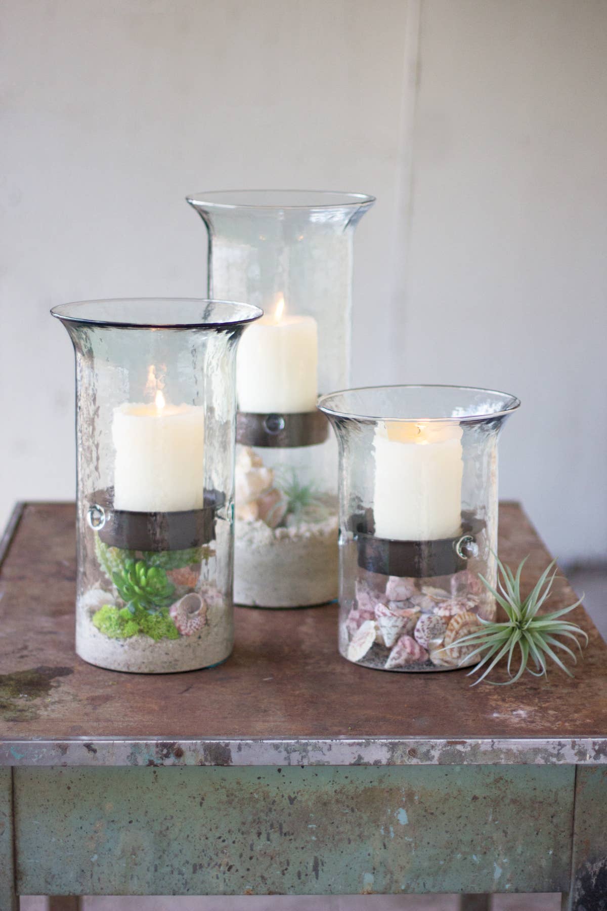ORIGINAL GLASS CANDLE CYLINDER W RUSTIC INSERT - MEDIUM: Clear / Glass/Metal / 7"d x 15"t