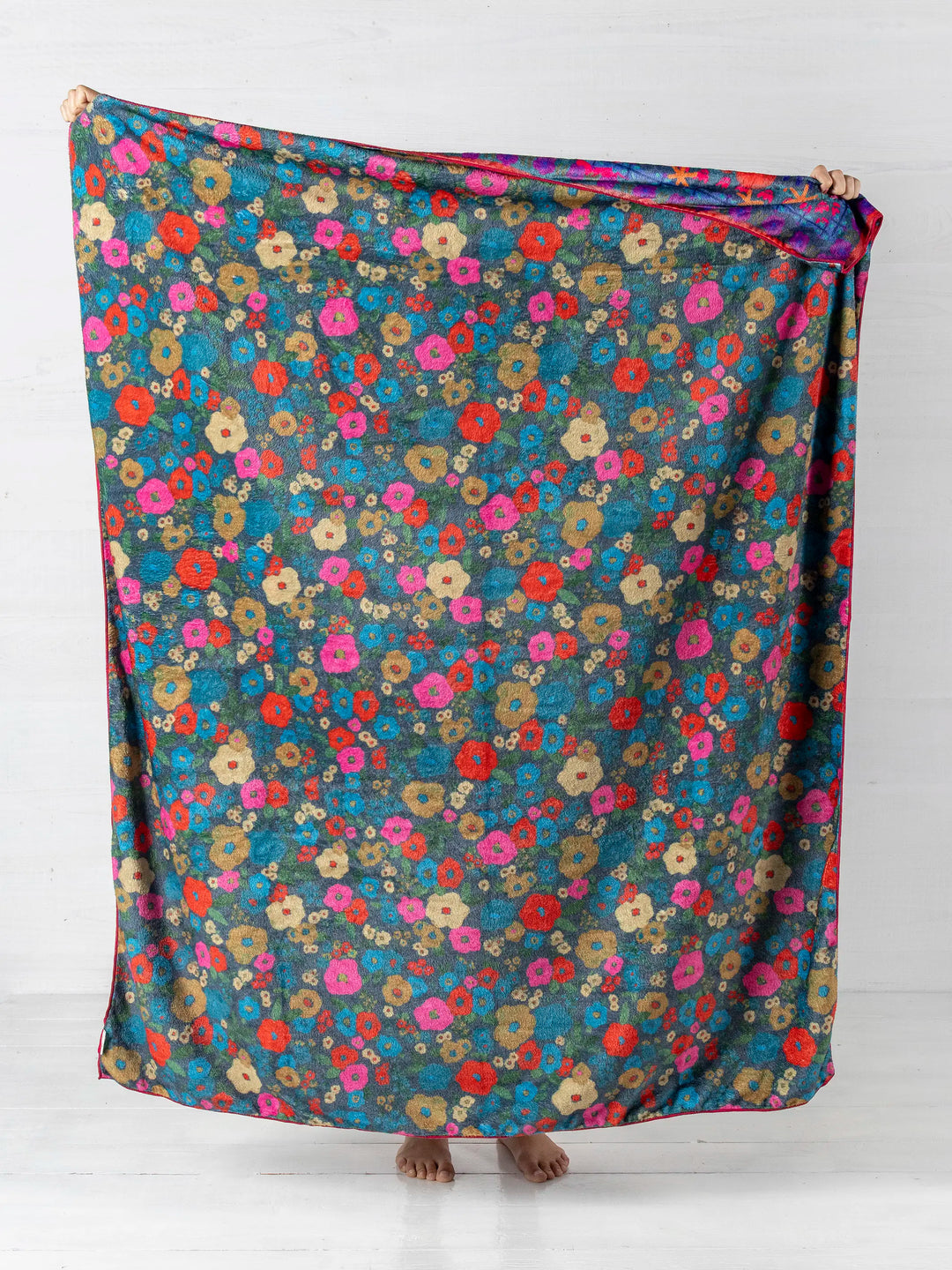 Pink Folk Flower Reversible Throw