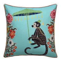 Dawn Foley Blue Monkey Pillow