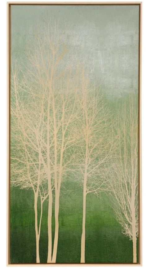 Trees on Green Panel I, Framed Canvas