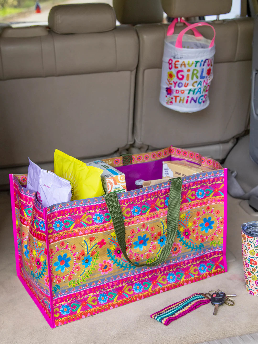 Carry All Tote- Folk Floral Border
