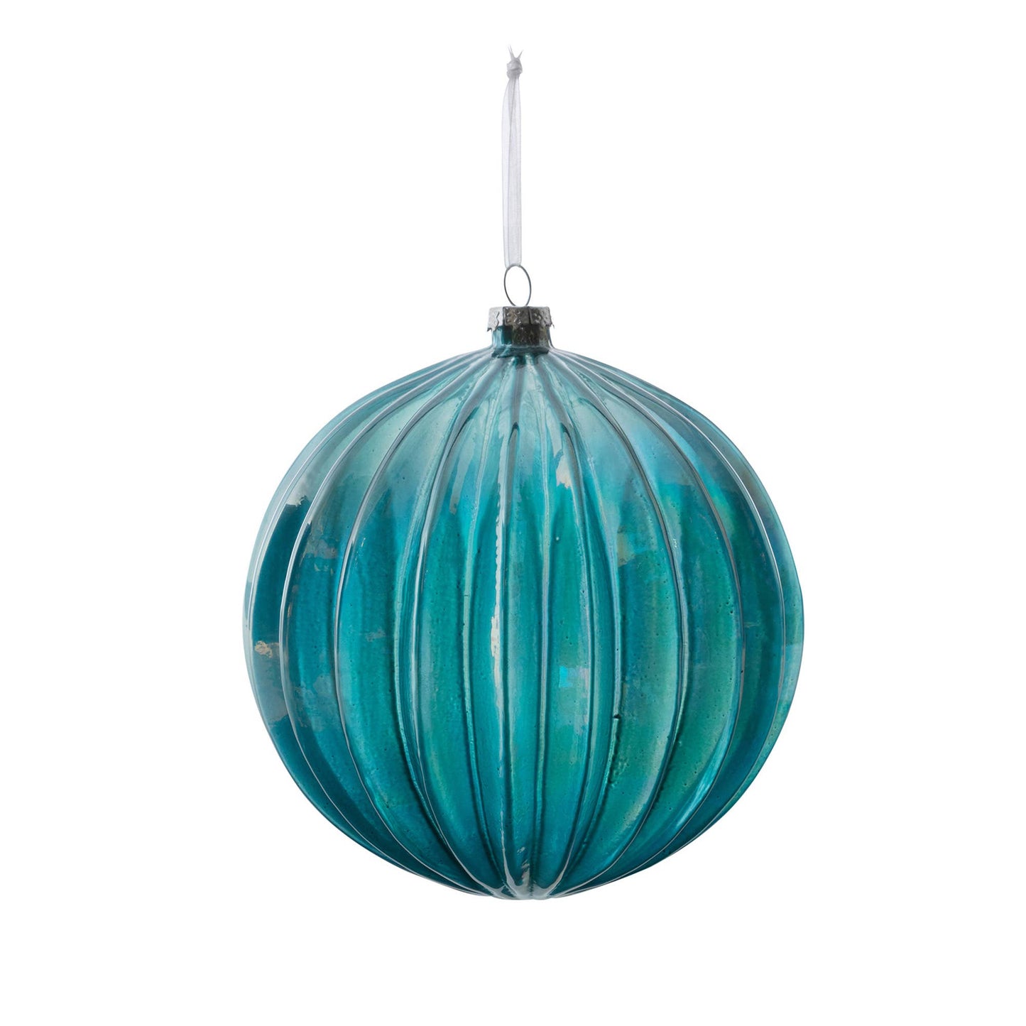 Promo Northern Sky Blue Pleated Glass Ball Ornament
