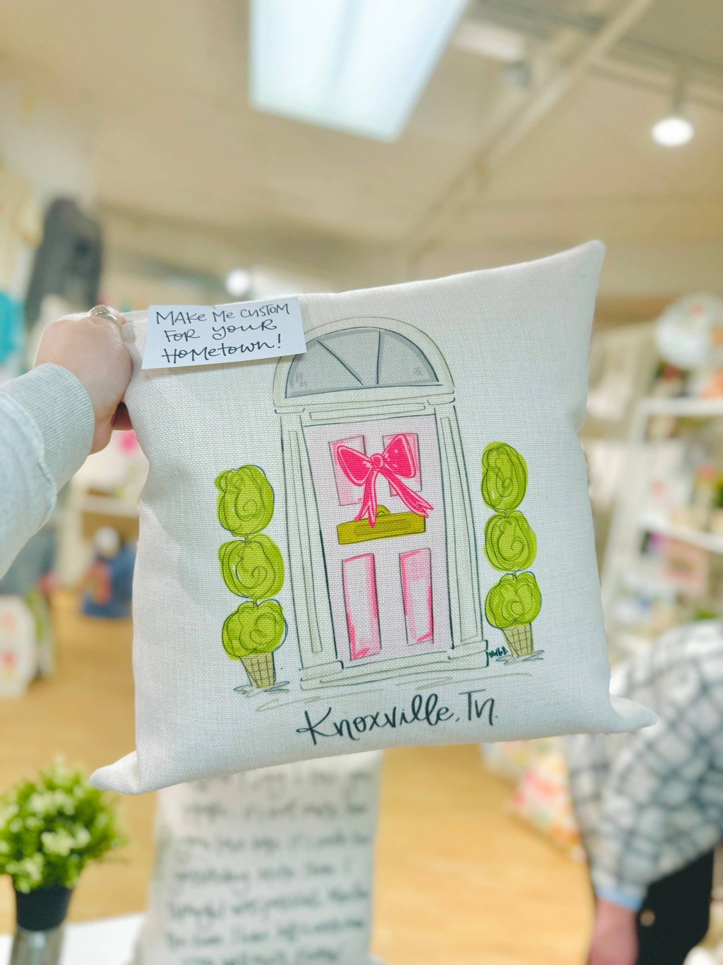 Pink Door *Custom Town* Square Pillow