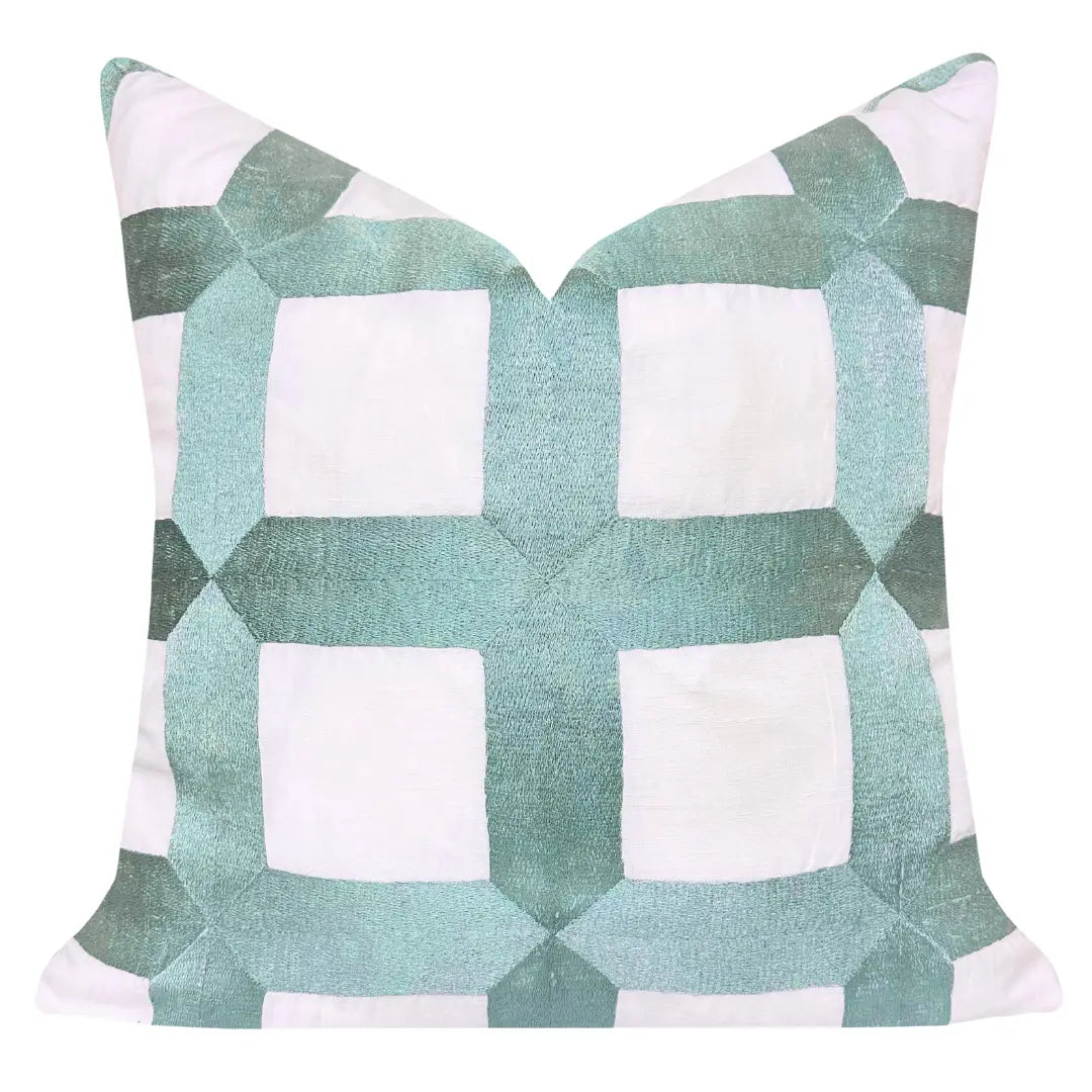 Blue Embroidered Lattice Pillow