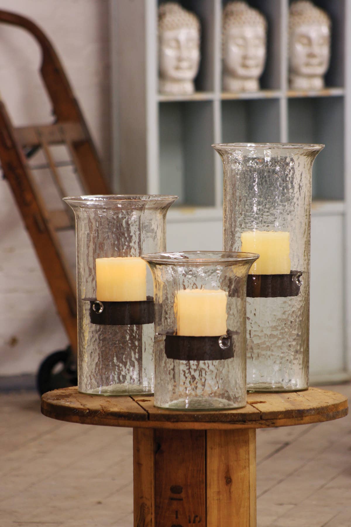 ORIGINAL GLASS CANDLE CYLINDER W RUSTIC INSERT - SMALL: Clear / Glass/Metal / 7"d x 11"t