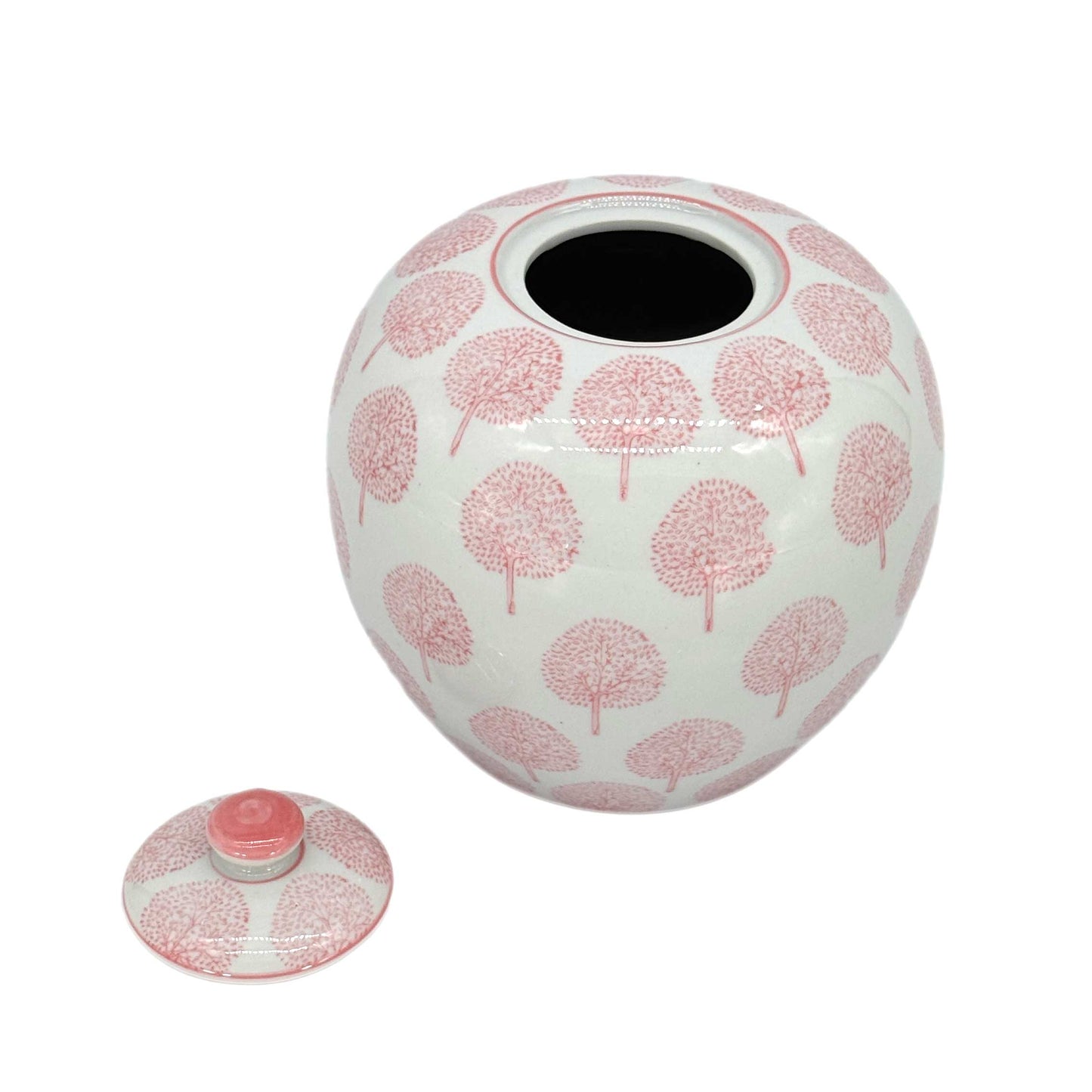 Pink & White Floral Ceramic Chinoiserie Ginger Jar 8"