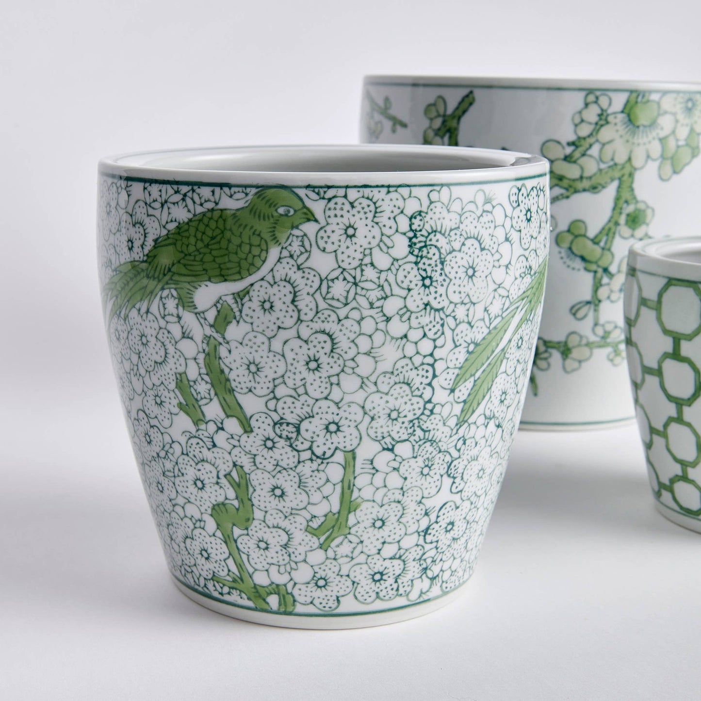 Imperial Flower Pots, Set Of 3: Green/White / Ceramic