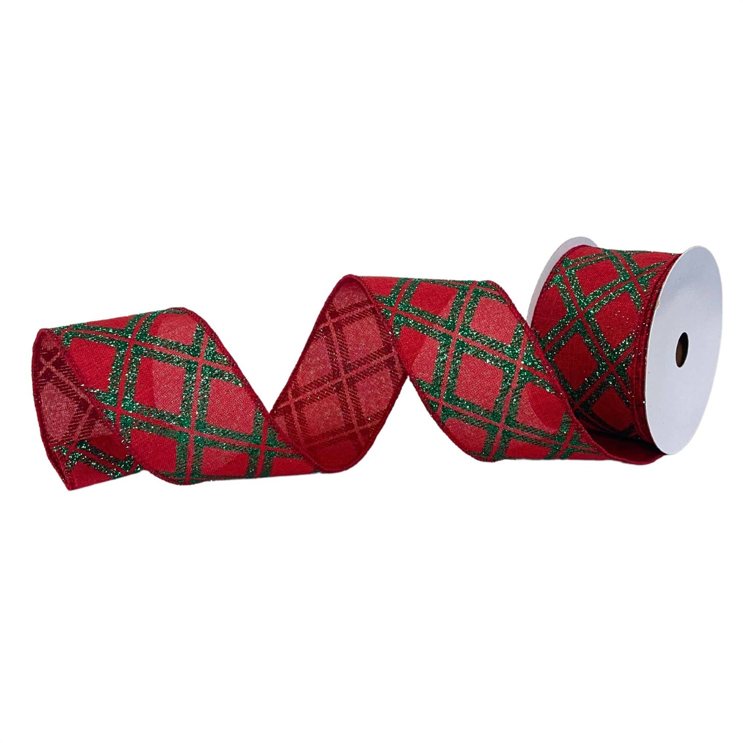 Glitz Dynamic Diamond Faux Linen Ribbon-Red/Green 2.5" x10YD
