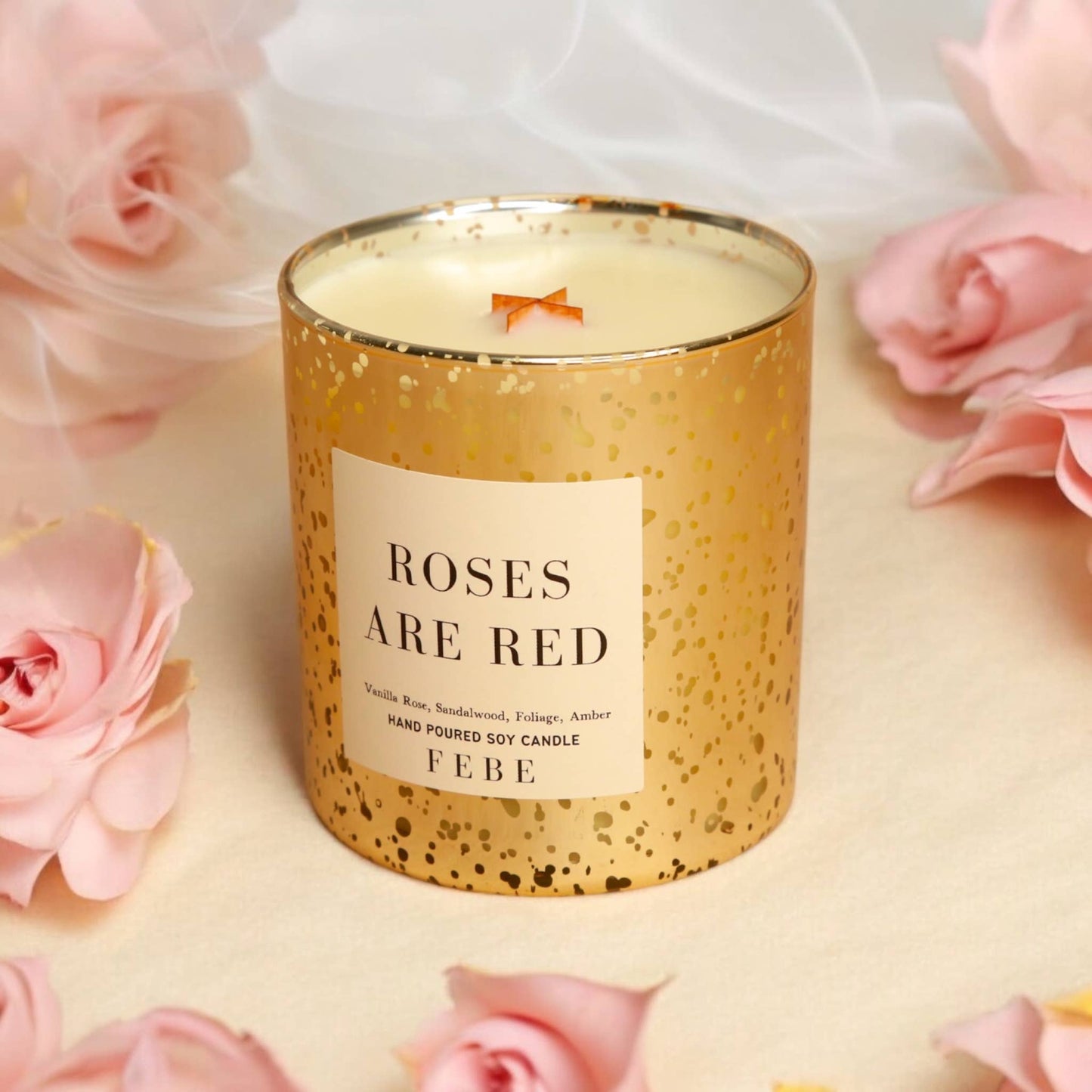Roses Are Red- Vanilla Rose & Amber 10oz Gold Glass Candle