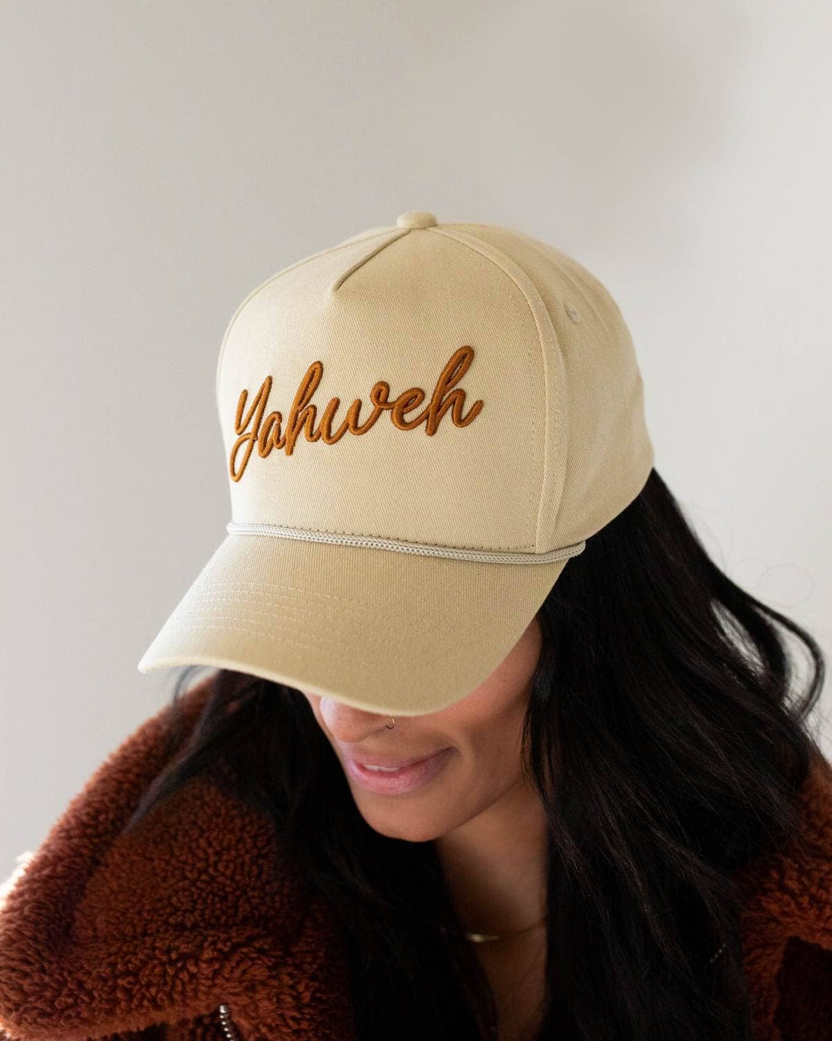 Yahweh Unisex Christian Trucker Hat: Tan & Brown