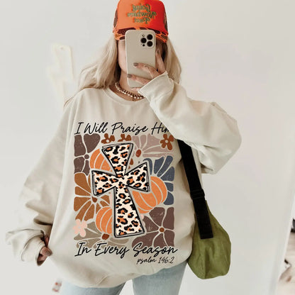 I WILL PRAISE HIM IN EVERY SEASON CREWNECK TEE/SWEATSHIRT   : Off-White / SWEATSHIRT / L