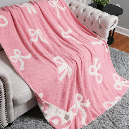 Bow Printed Cozy Soft Throw Blanket : Pink / ONE SIZE