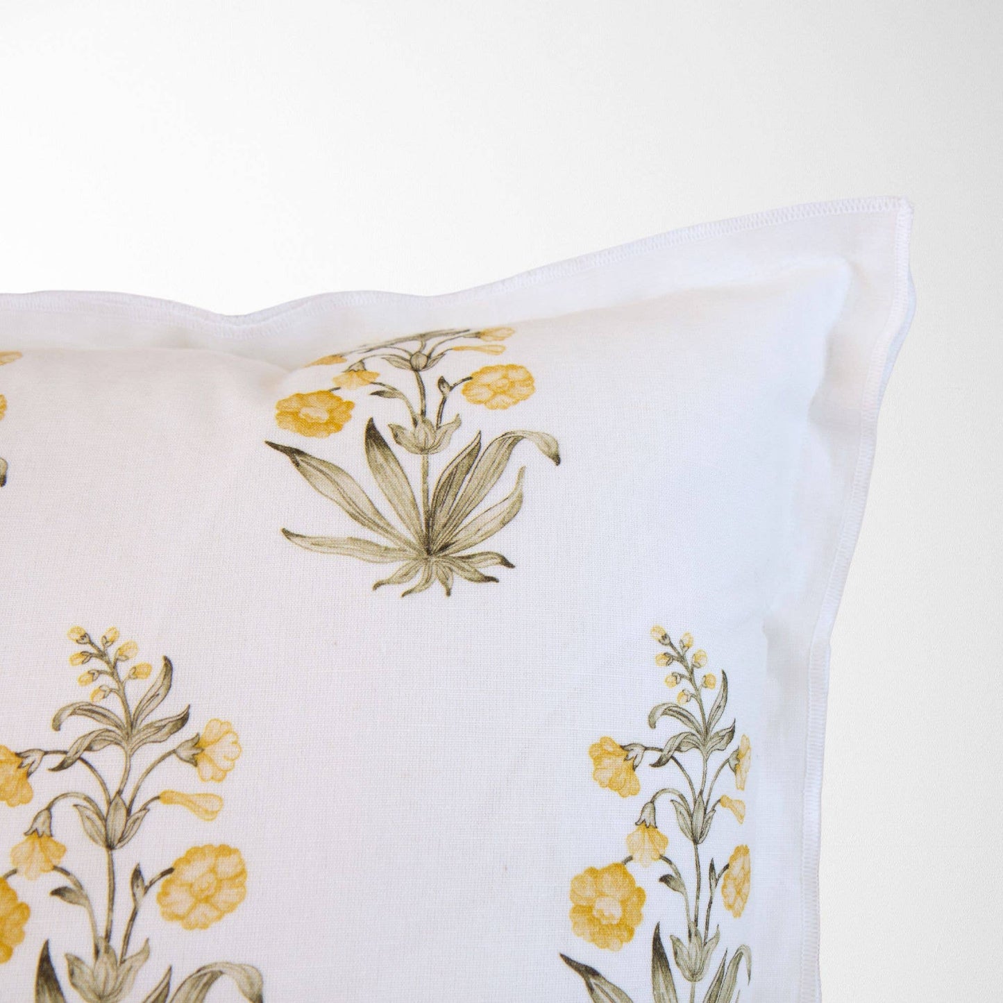 Lucy Hand Painted Block Print Floral Pillow Cover - Gold: 20X20