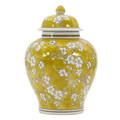 Floral Chinoiserie Ceramic Ginger Jar 12": Rust Red