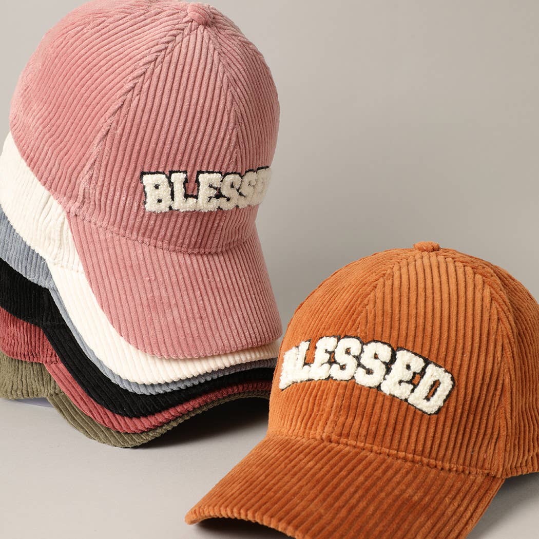 BLESSED 3D Embroidered Corduroy Baseball Cap: BURGUNDY / One Size
