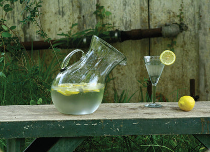 LARGE GLASS TILTED PITCHER: Clear / Recycled Glass / 8" x 12"t