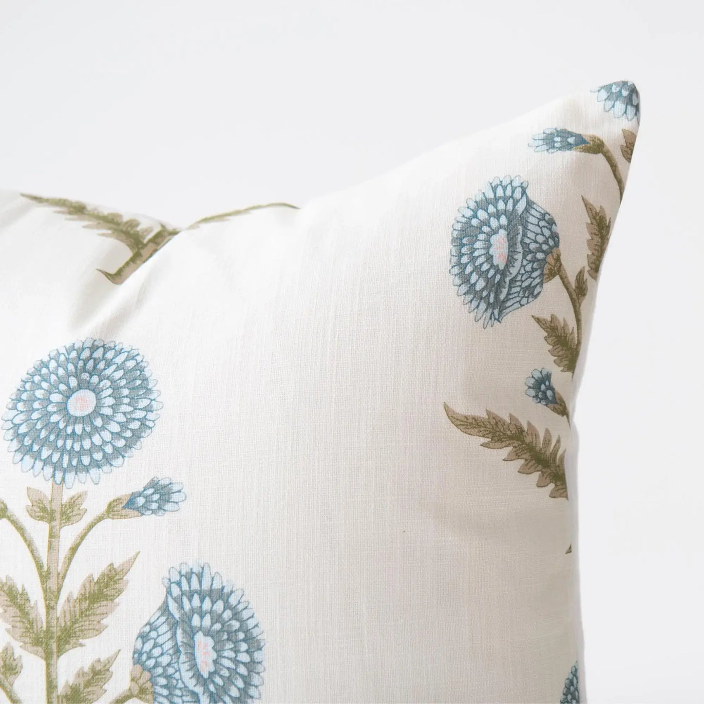 Flora Blue Zinnia Block Print Pillow Cover
