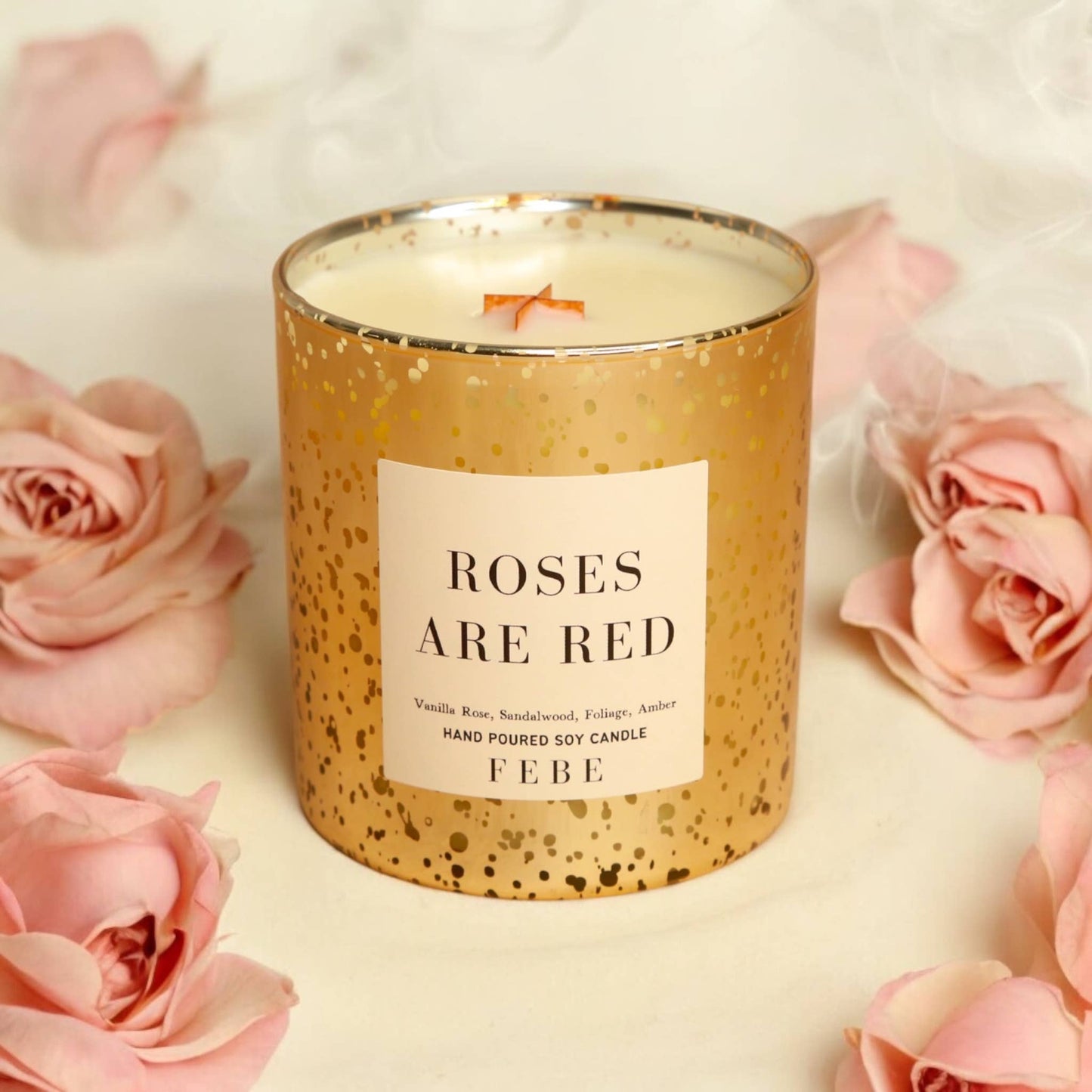 Roses Are Red- Vanilla Rose & Amber 10oz Gold Glass Candle