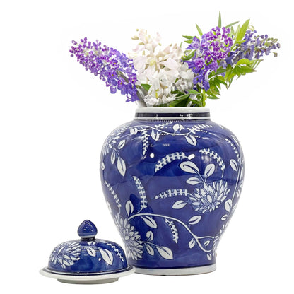 Floral Chinoiserie Ceramic Ginger Jar 12": Rust Red