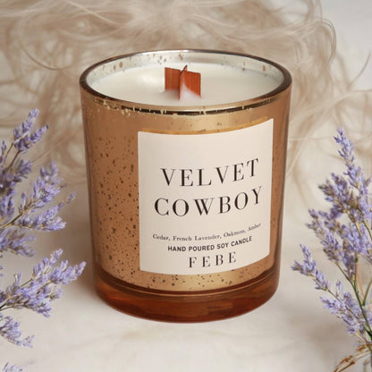 Velvet Cowboy - Cedarwood + Lavender 7 oz Gold Glass Candle