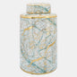 16" Ceramic Jar- Green/Gold