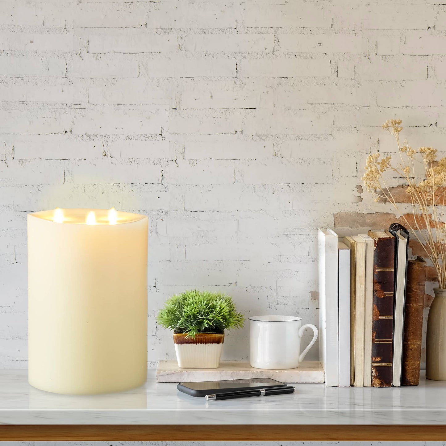 Lightli Moving Flame Indoor Tri-Flame Pillar 6" X 10"