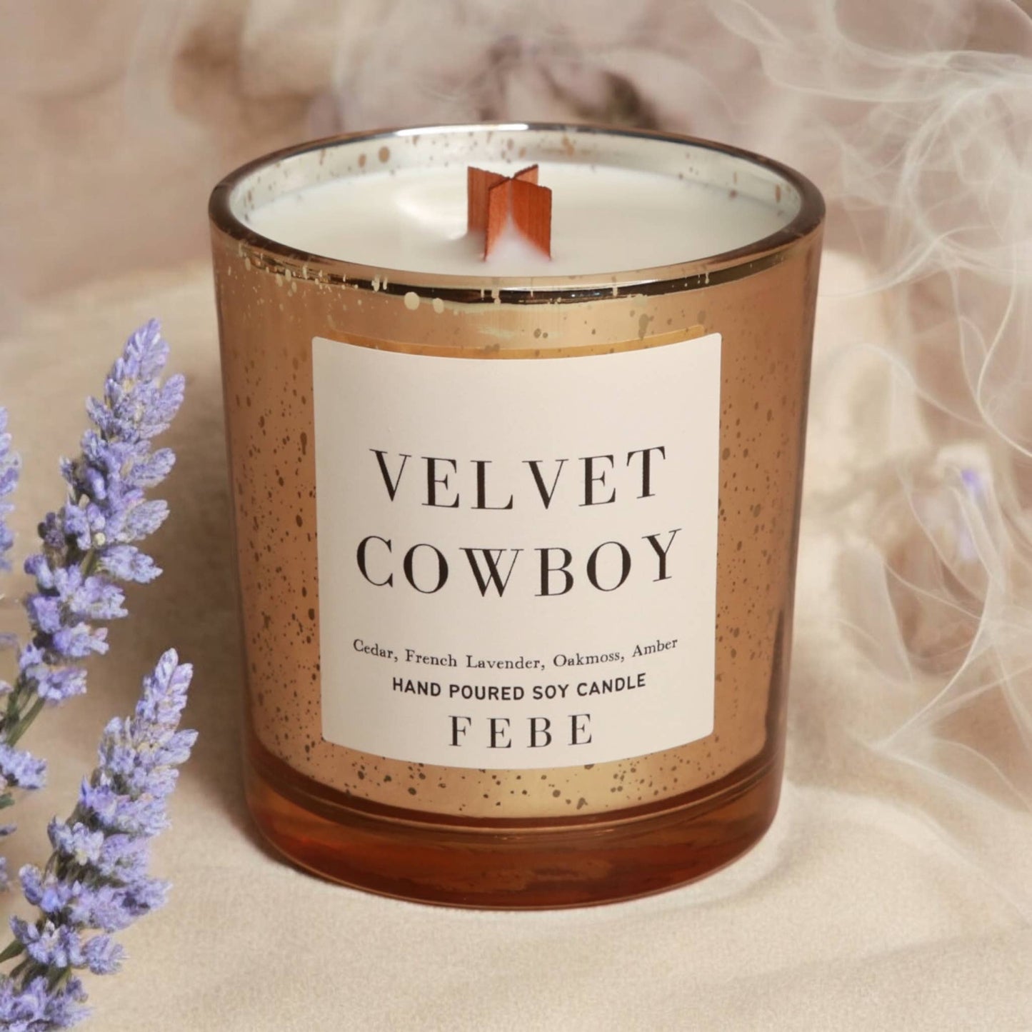 Velvet Cowboy - Cedarwood + Lavender 7 oz Gold Glass Candle
