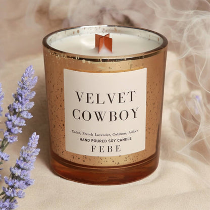 Velvet Cowboy - Cedarwood + Lavender 7 oz Gold Glass Candle