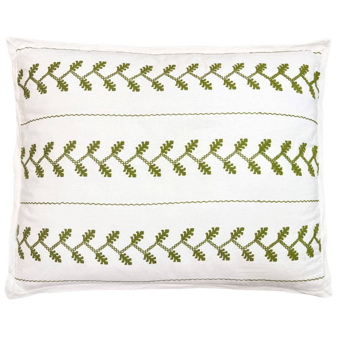 Amer Embroidered Euro Sham, Green / White: Euro (26" x 26"), Cover Only