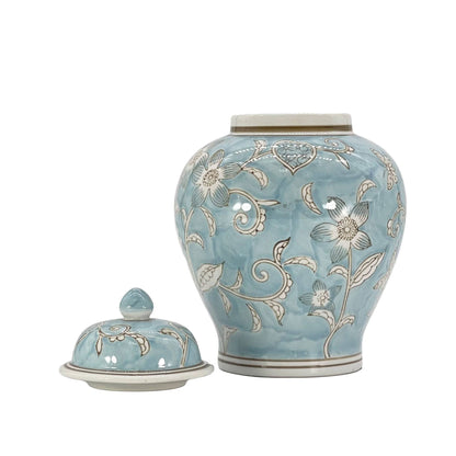 Floral Chinoiserie Ceramic Ginger Jar 12": Classic Blue & White
