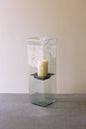 SQUARE CANDLE HURRICANE - LARGE: Clear / Glass/Metal / 6.5" x 6.5" x 19"t