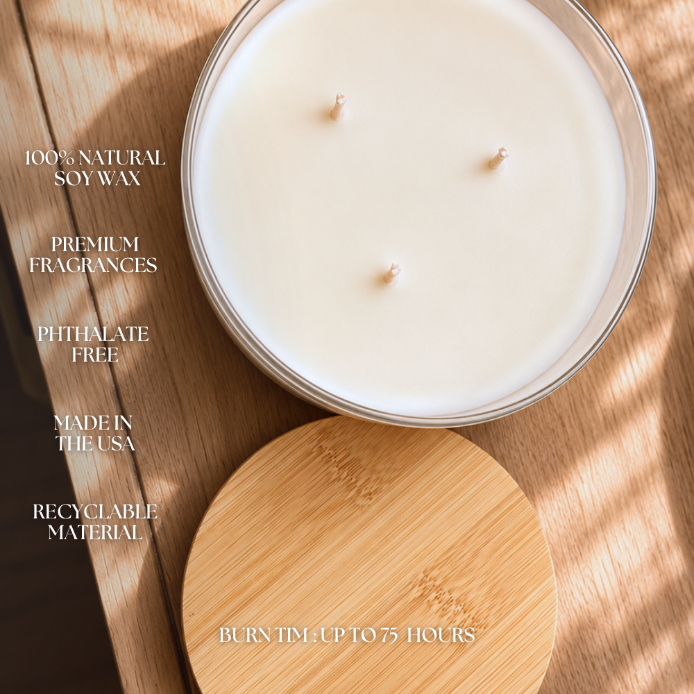 Worthy | Volcanic Island | 15 oz. Clear Jar Soy Candle: Natural Wood Lid