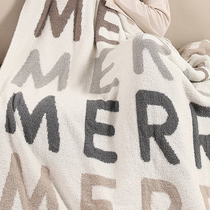 Multi Color Merry Pattern Print Cozy Throw Blanket: MULTI / ONE SIZE