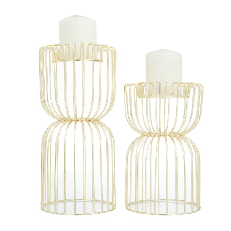 Gold Metal Candleholder- Set of 2