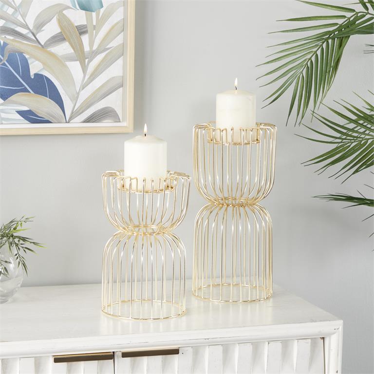 Gold Metal Candleholder- Set of 2