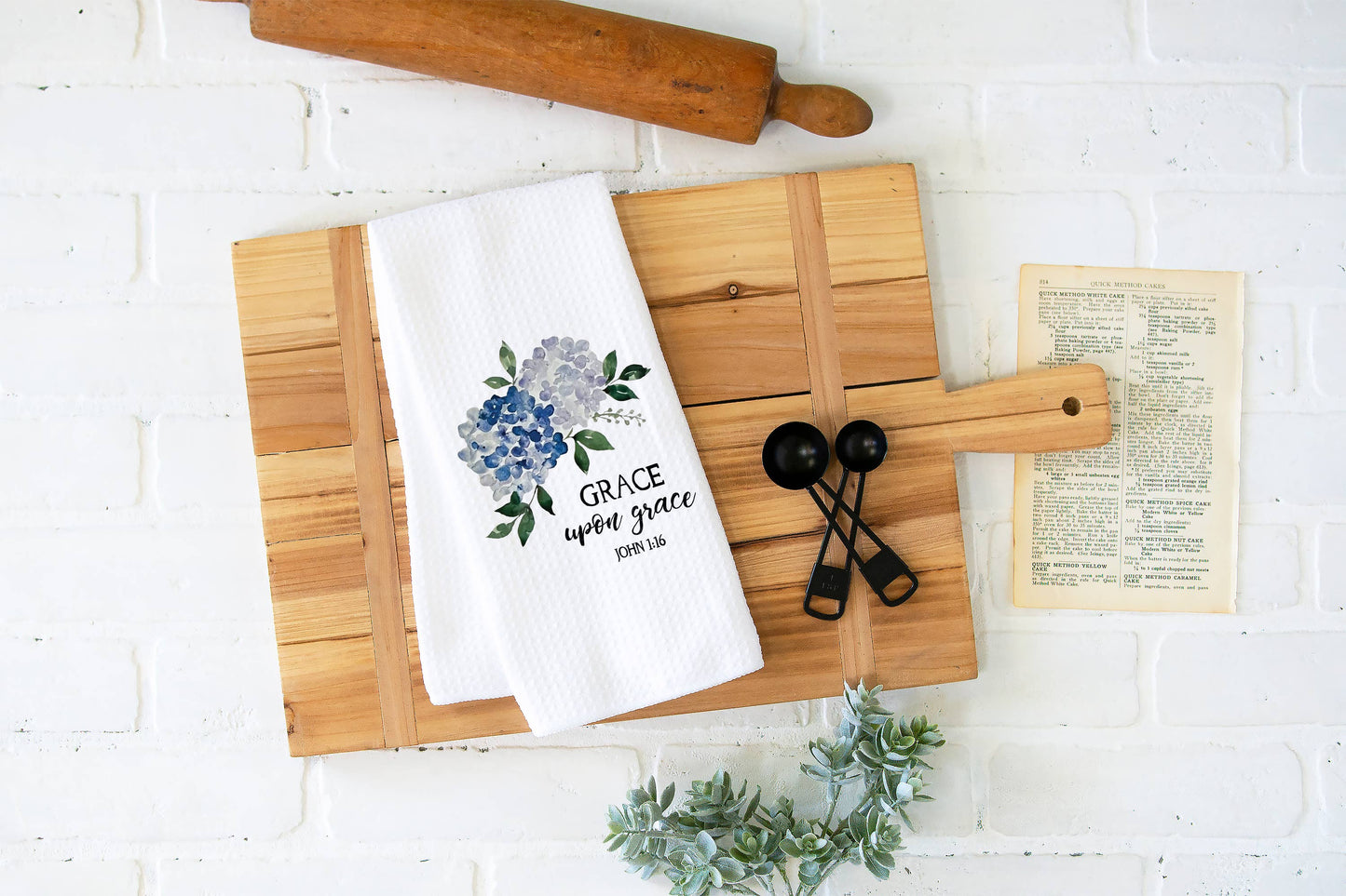 Grace Bible Verse Hydrangea Towel, Floral Decor, For Her: Transparent Cellophane Sleeve