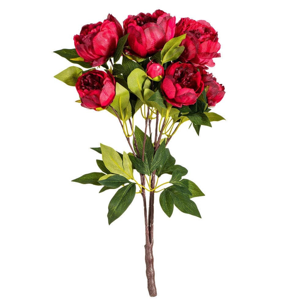 Vickerman 23" Artificial Red Peony Bush.: Red / Polyester / 23"