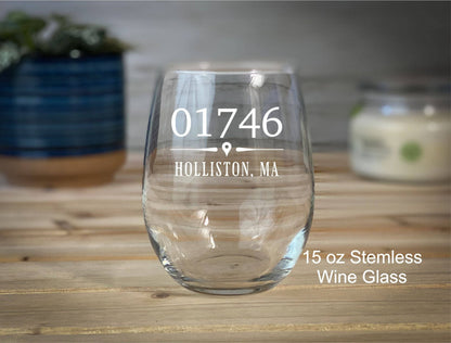 Your Zip Code 15 oz Stemless Wine Glass
